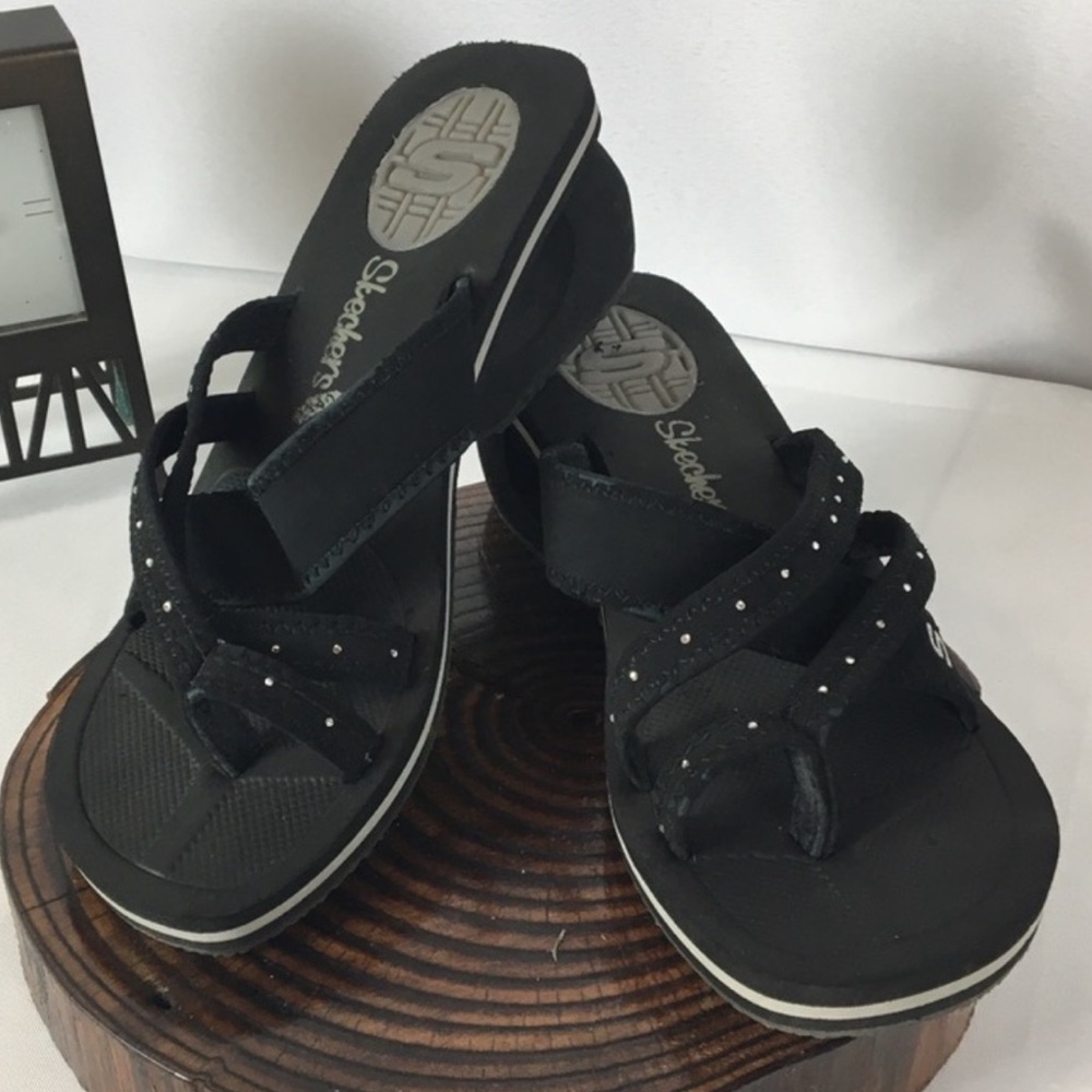 Skechers Black Rhinestone Strappy Sandals size 9, 9.5